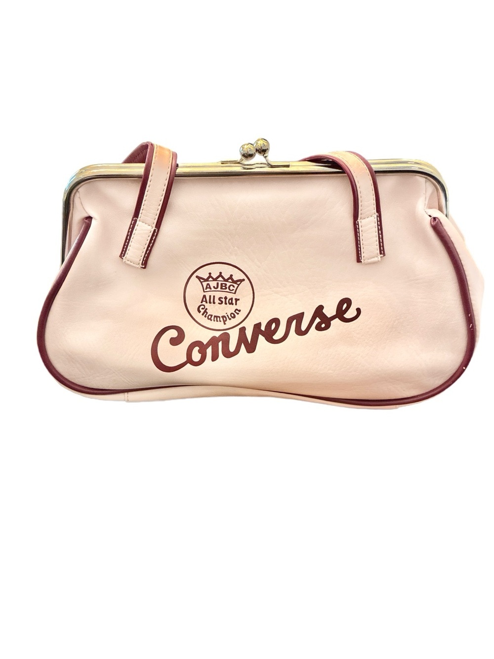 Converse Vintage Y2K Light Pink Shoulder Bag with Burgundy Trim and Snap Close - Picture 2 of 6